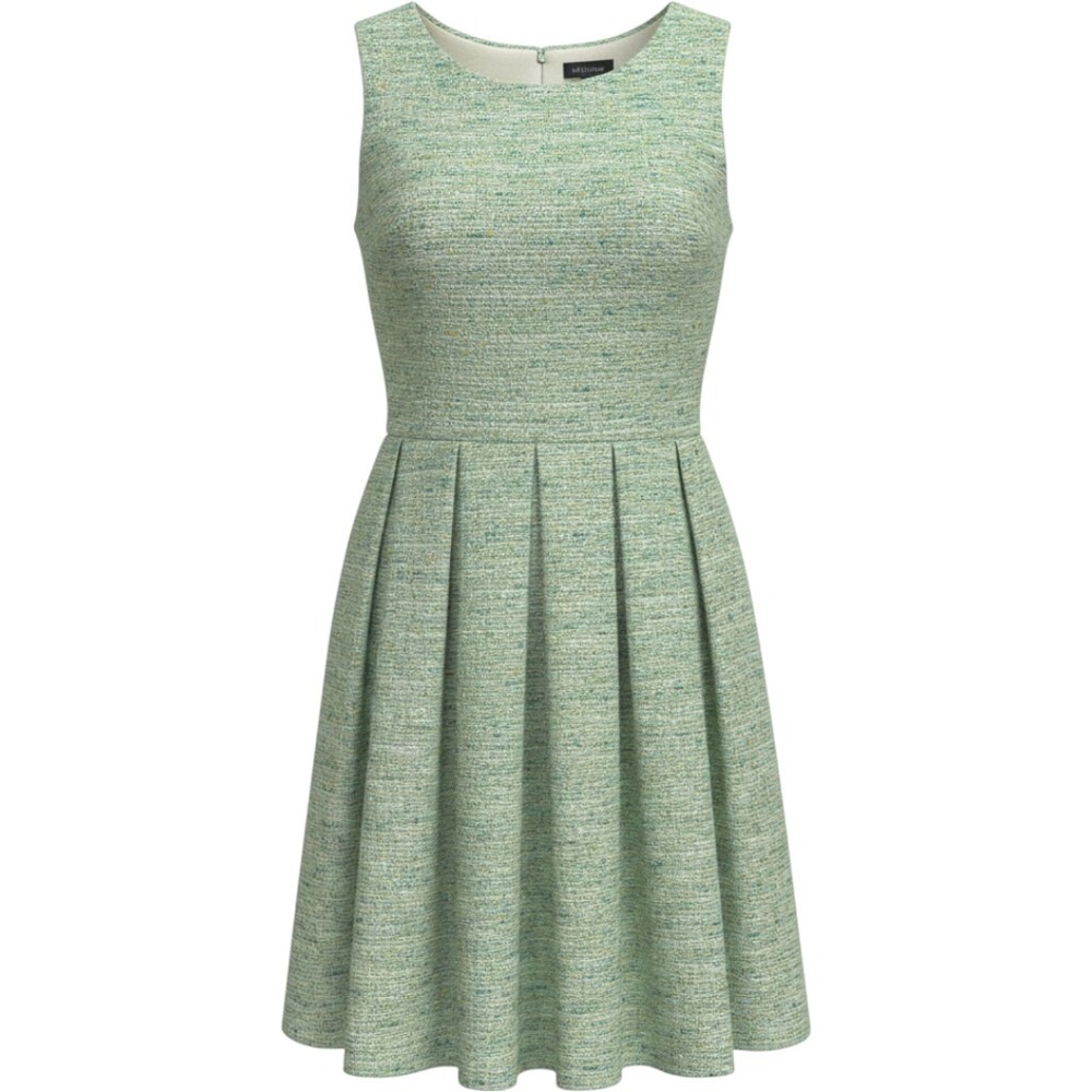 Paper Crown Mint Green Tweed Fit and Flare Dress Sleeveless V-Back Pleated Skirt